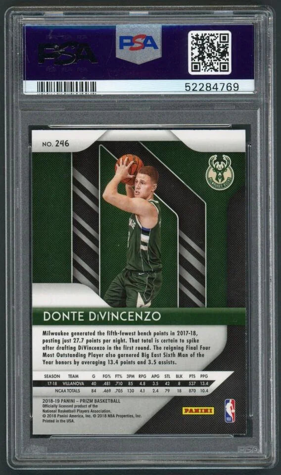 Graded 2018 Panini Prizm Donte DiVincenzo #246 Rookie RC Basketball Card PSA 10 Gem Mint