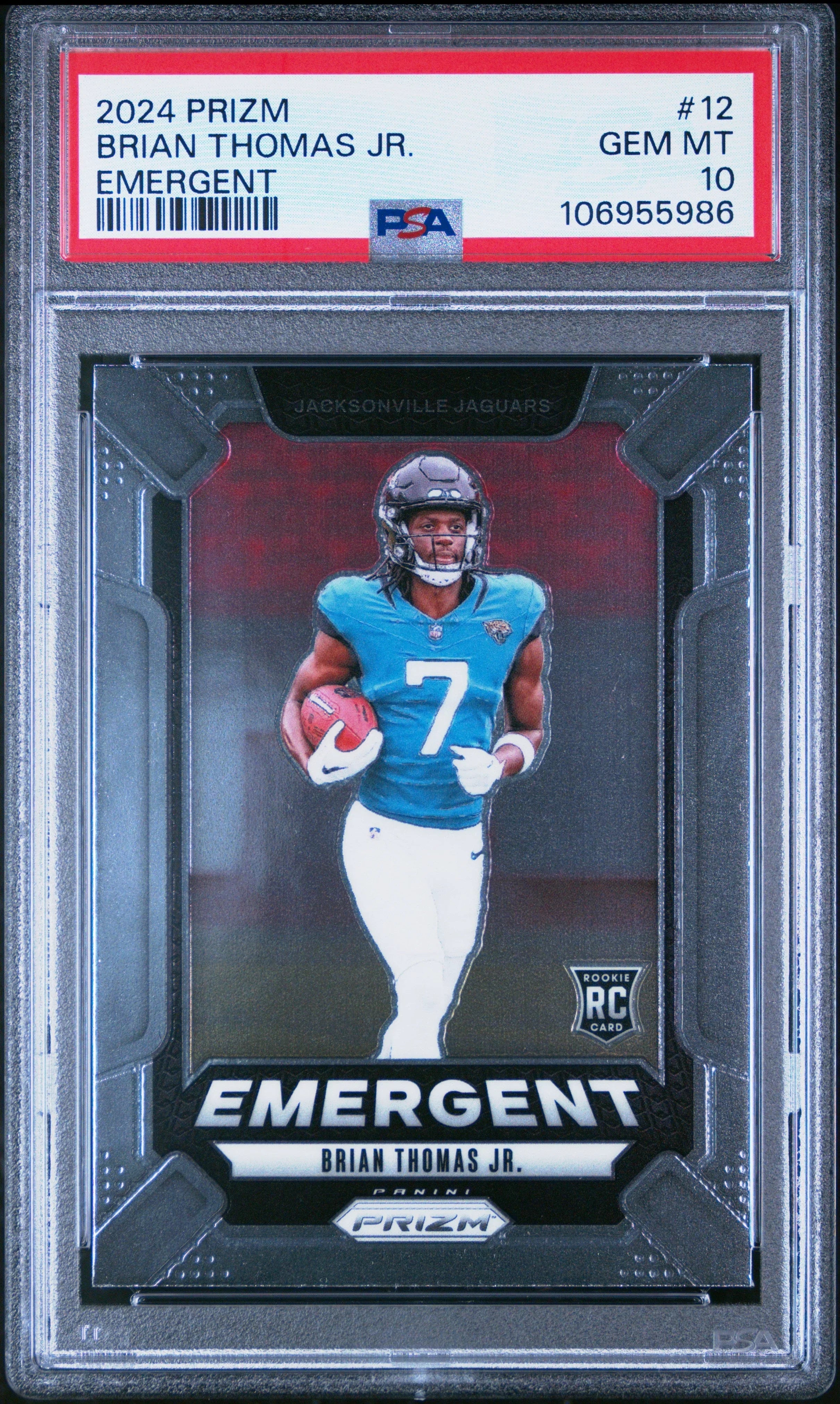 Graded 2024 Panini Prizm Brian Thomas Jr #12 Emergent Rookie RC Football Card PSA 10 Gem Mint