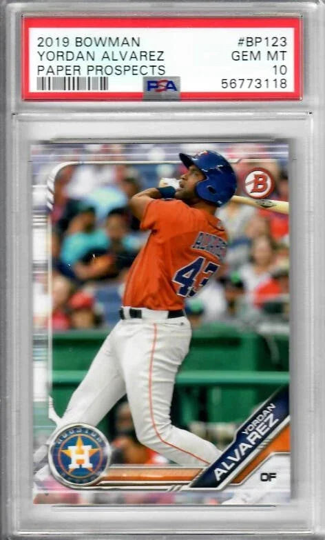 Graded 2019 Topps Bowman Yordan Alvarez #BP123 Paper Prospects Rookie RC Baseball Card PSA 10 Gem Mint