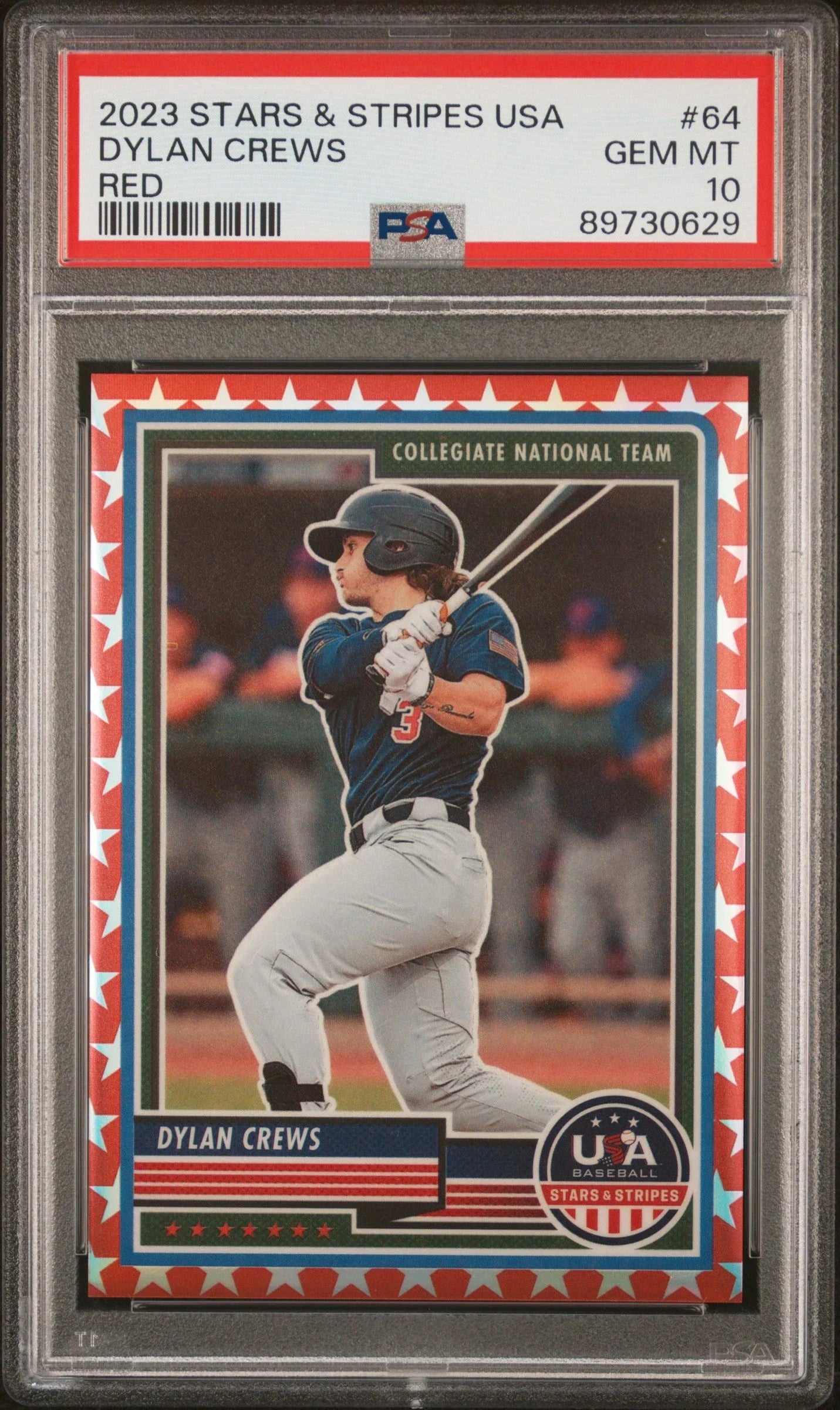 Graded 2023 Panini Stars & Stripes USA Dylan Crews #64 Red #/149 Rookie RC Baseball Card PSA 10 Gem Mint