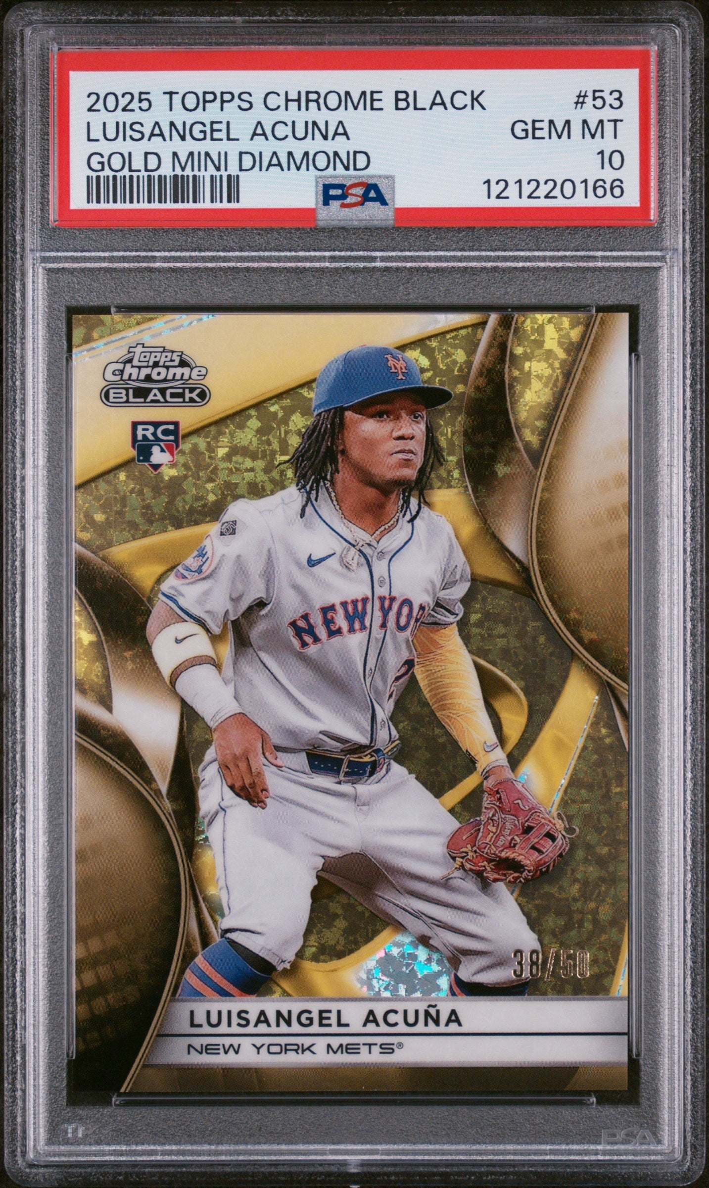 Graded 2025 Topps Chrome Black Luisangel Acuna #53 Gold Mini Diamond /50 Rookie RC Baseball Card PSA 10 Gem Mint
