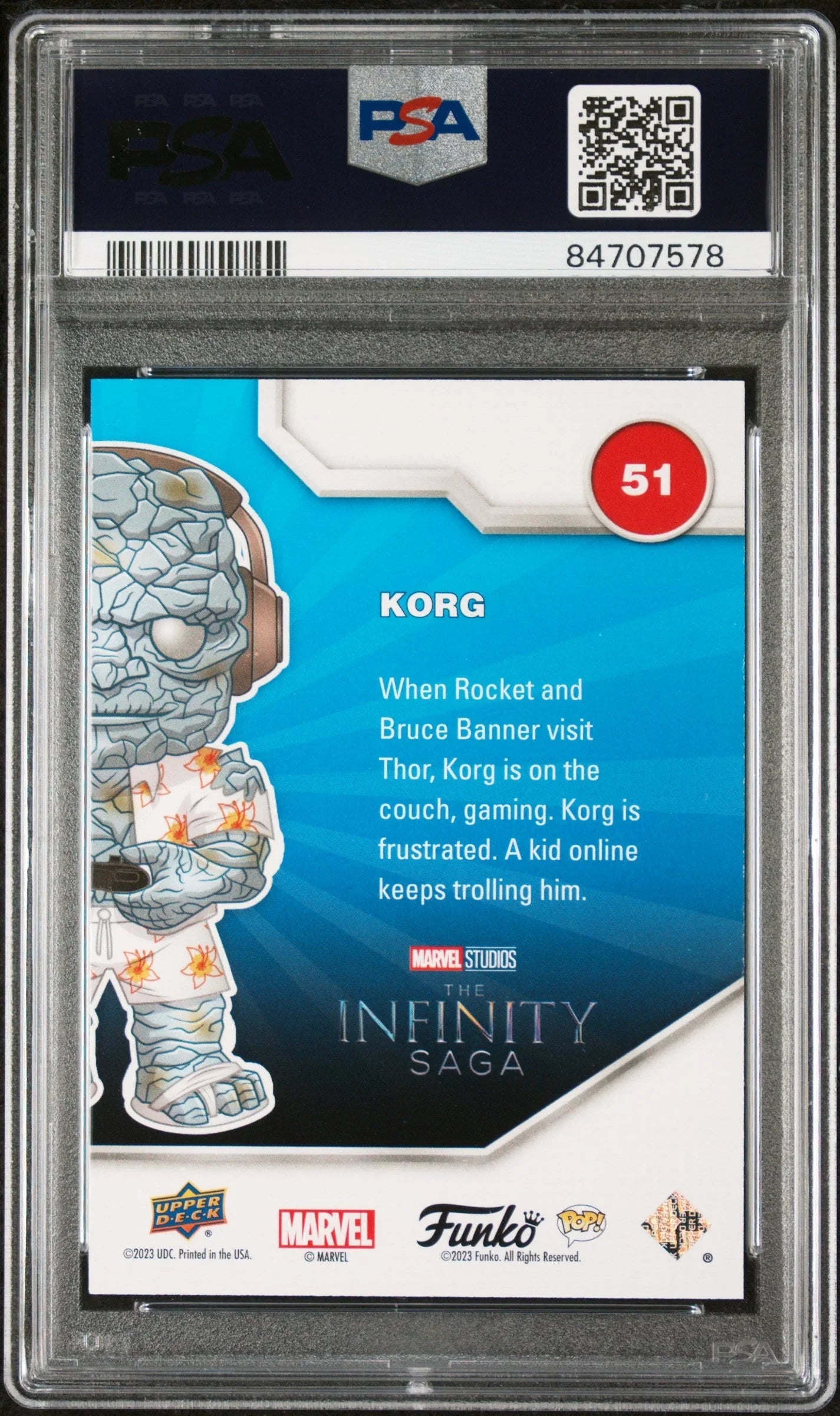 2023 UPPER DECK FUNKO POP MARVEL  KORG GAMER PATINA #51  PSA 10
