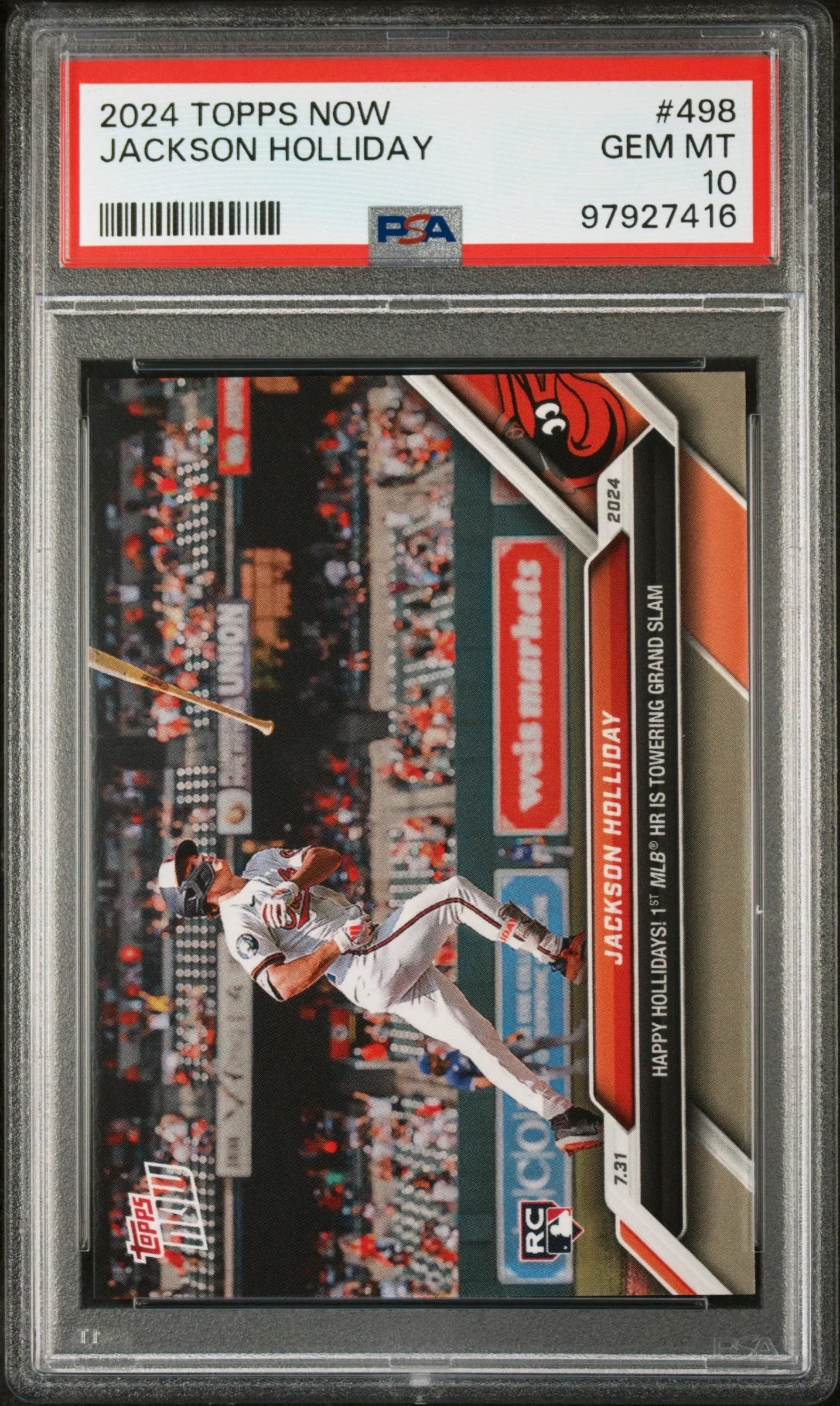 Graded 2024 Topps Now Jackson Holliday #498 1st MLB Home Run Rookie RC Baseball Card PSA 10 Gem Mint