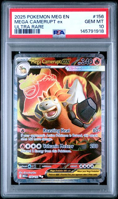 2025 POKEMON MEG EN-MEGA EVOLUTION #156 MEGA CAMERUPT ex ULTRA RARE PSA GEM MT 10