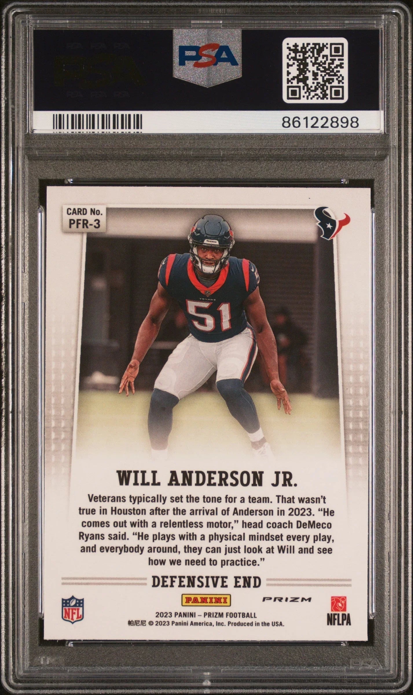 Graded 2023 Panini Prizm Will Anderson #PFR3 Flashback Rookie RC Football Card PSA 10 Gem Mint