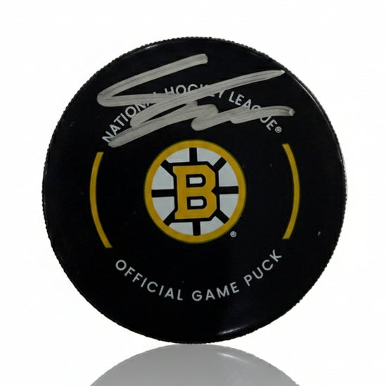 Fraser Minten Boston Bruins Autographed 2025 Game Model Puck