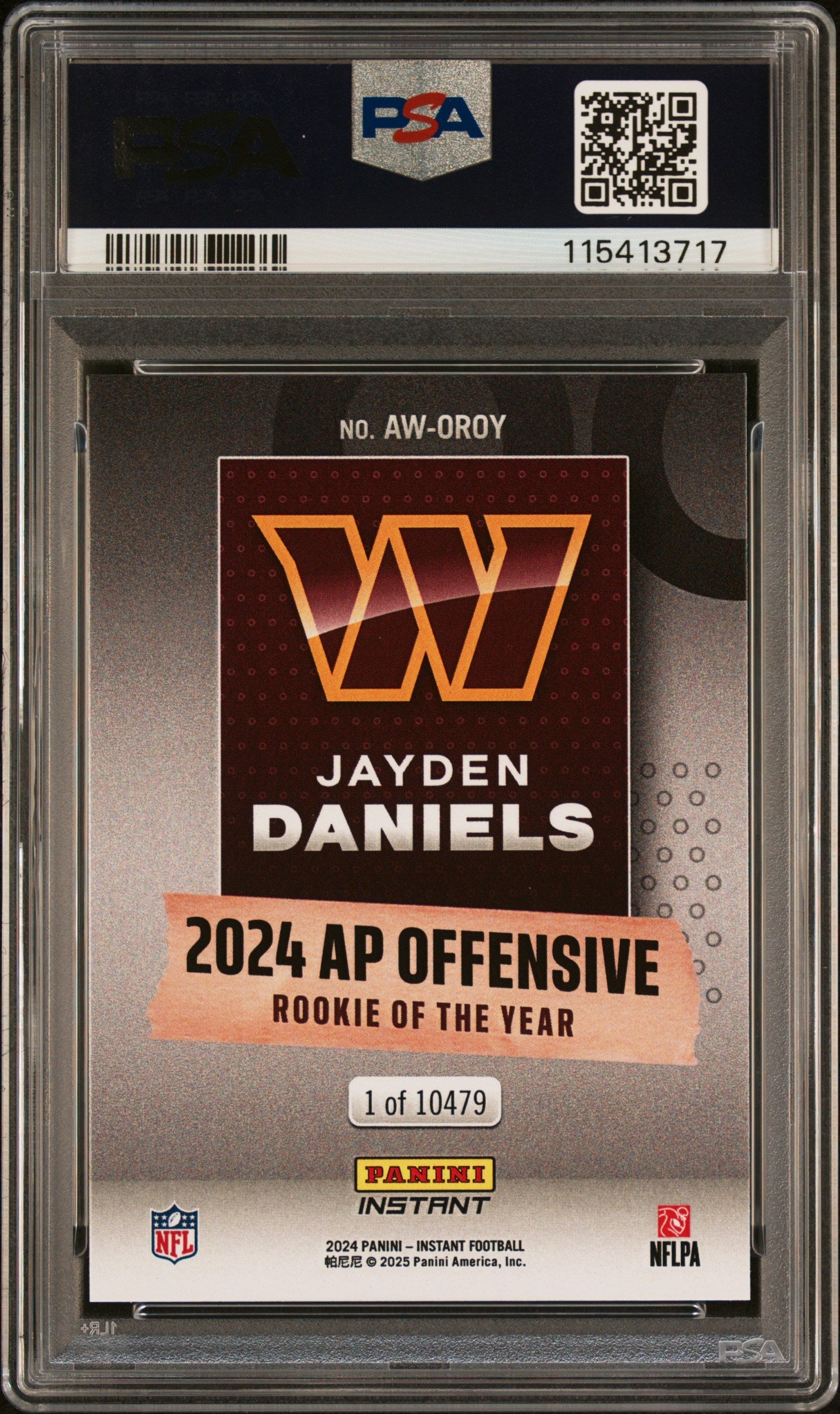 Graded 2024 Panini Instant NFL Jayden Daniels #OROY Award Winners Rookie RC Football Card PSA 9 Mint