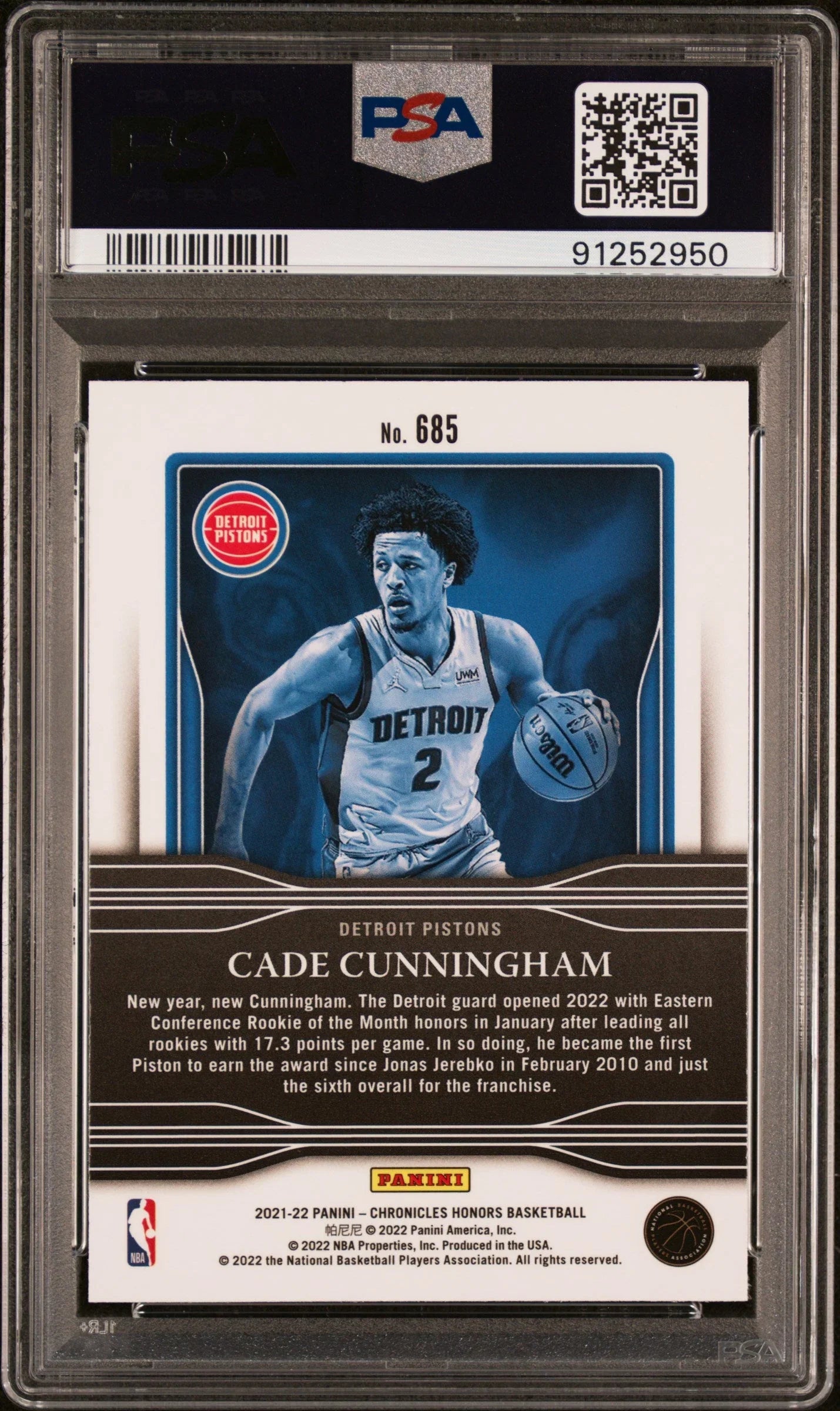 Graded 2021 Panini Chronicles Cade Cunningham #685 Rookie RC Basketball Card PSA 10 Gem Mint