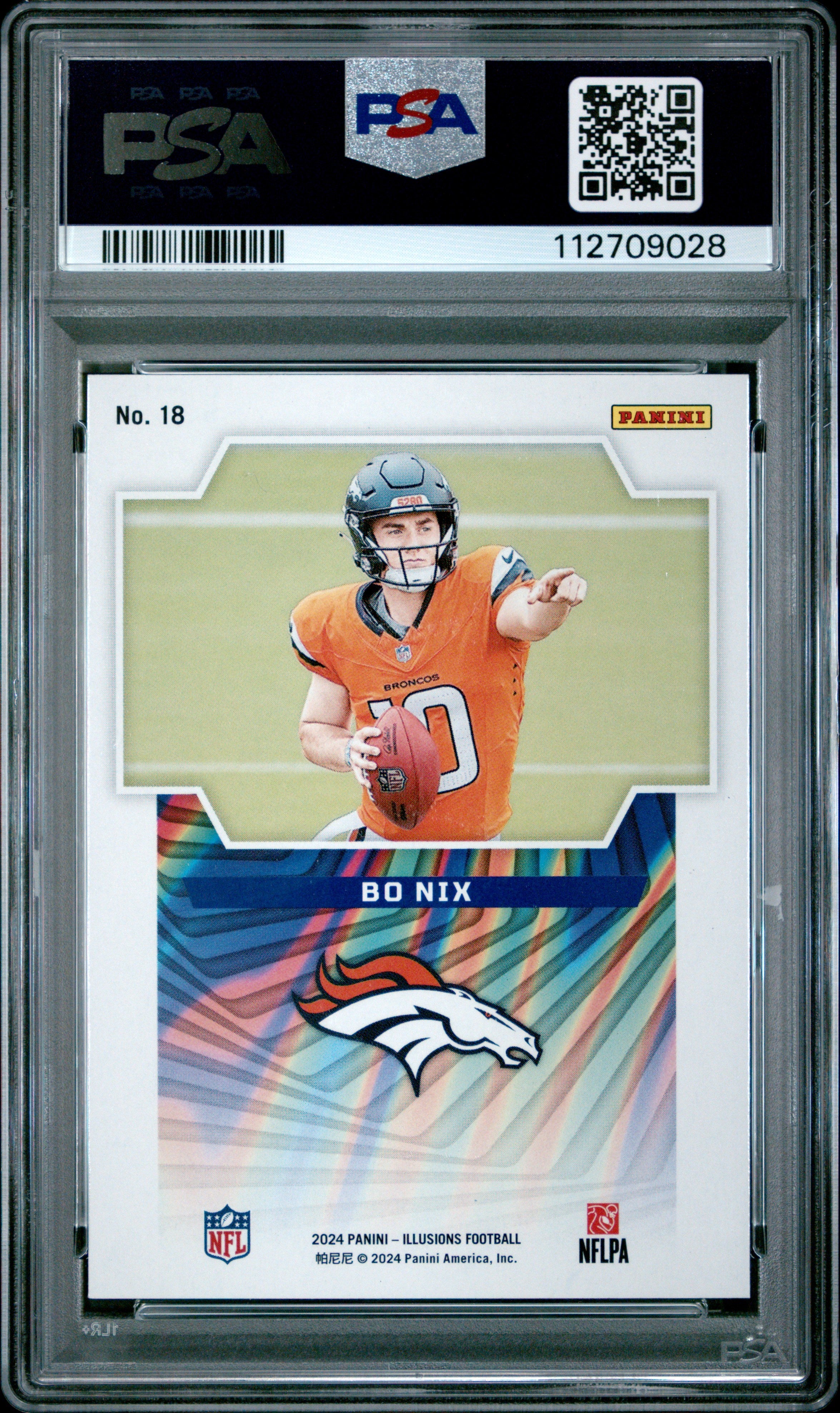 Graded 2024 Panini Illusions NFL Bo Nix #18 Game Magicians Rookie RC Football Card PSA 10 Gem Mint