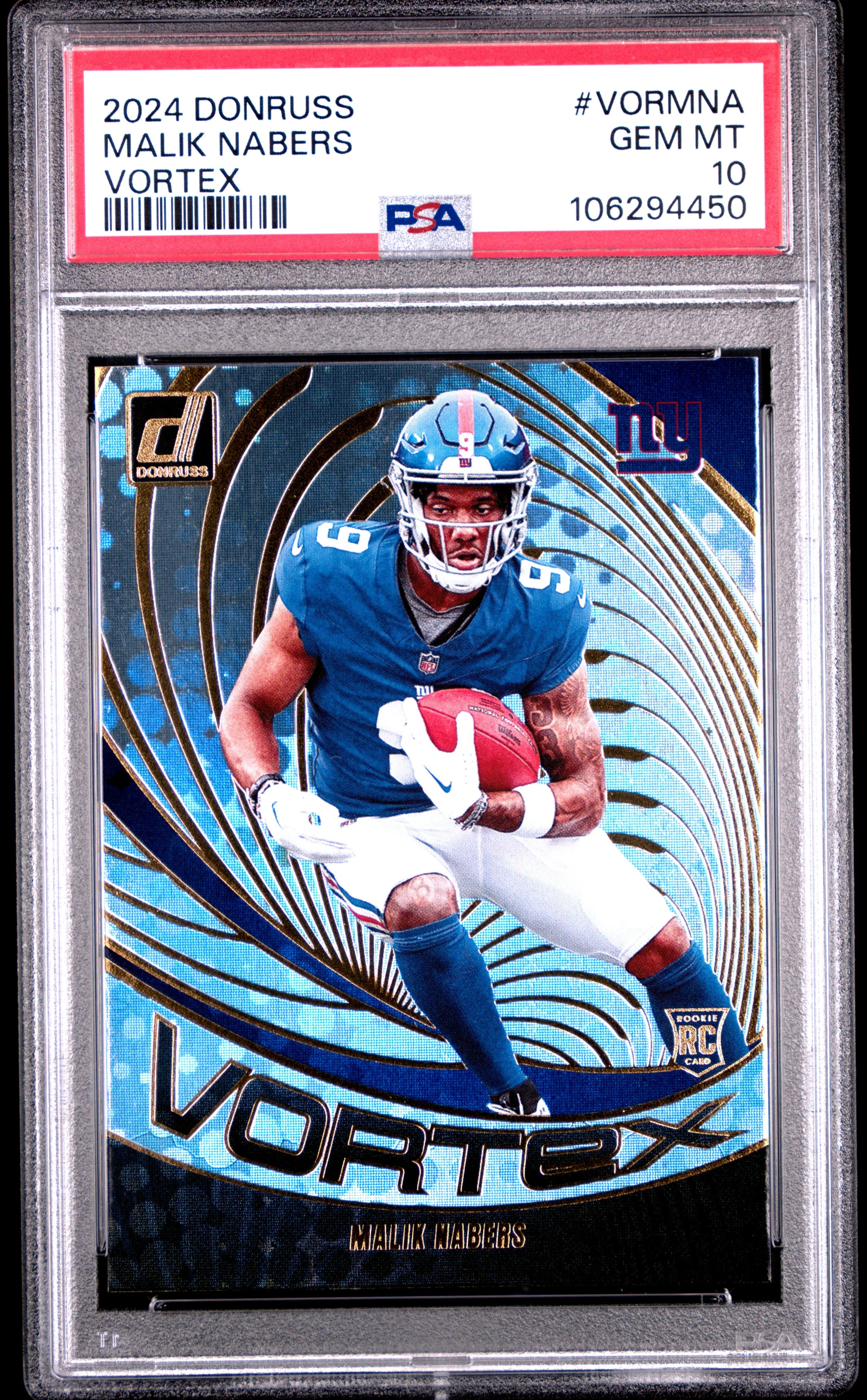 Graded 2024 Panini Donruss Malik Nabers #VORMNA Vortex Rookie RC Football Card PSA 10 Gem Mint