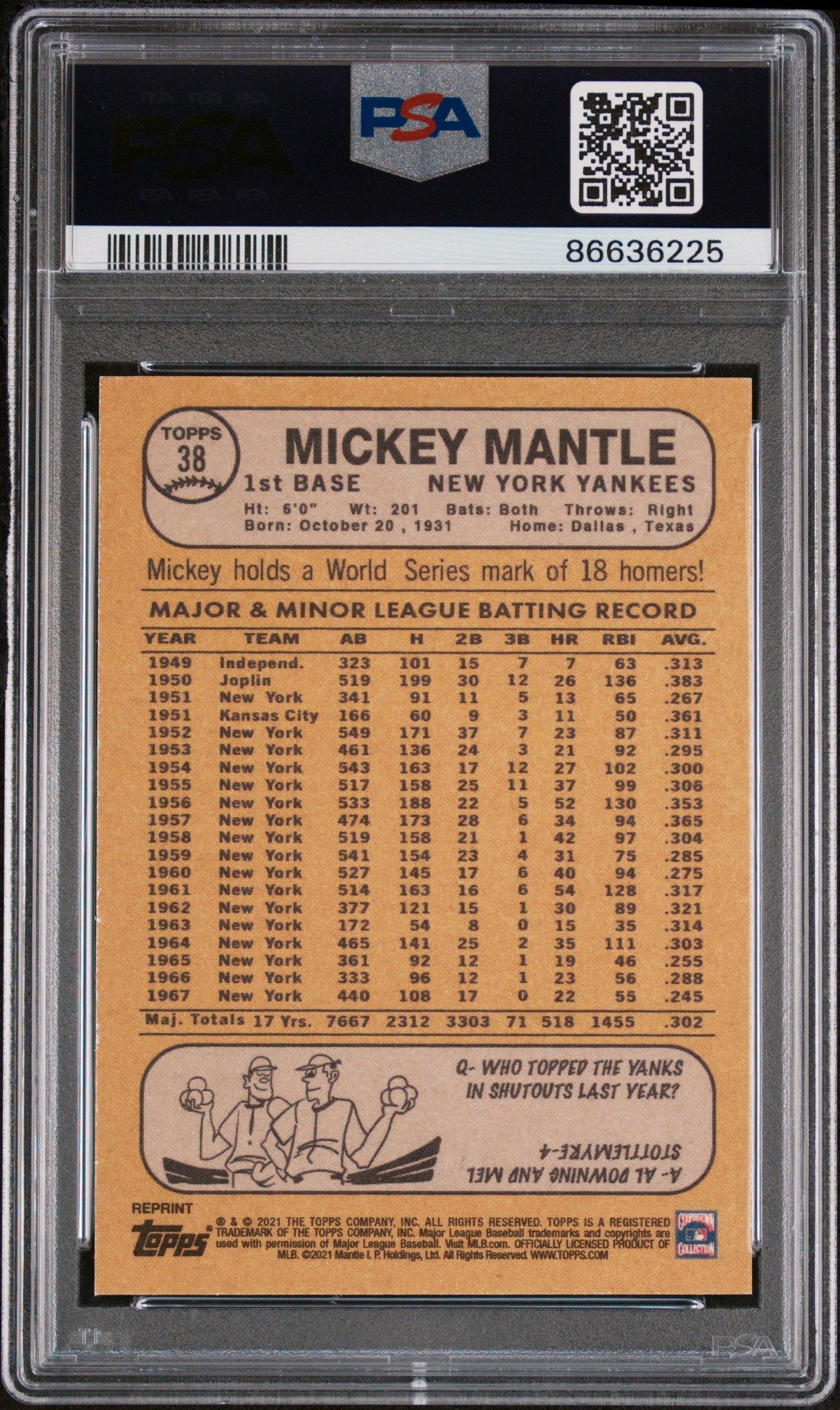 2021 TOPPS X MICKEY MANTLE COLLECTION ORANGE #38 - PSA 9