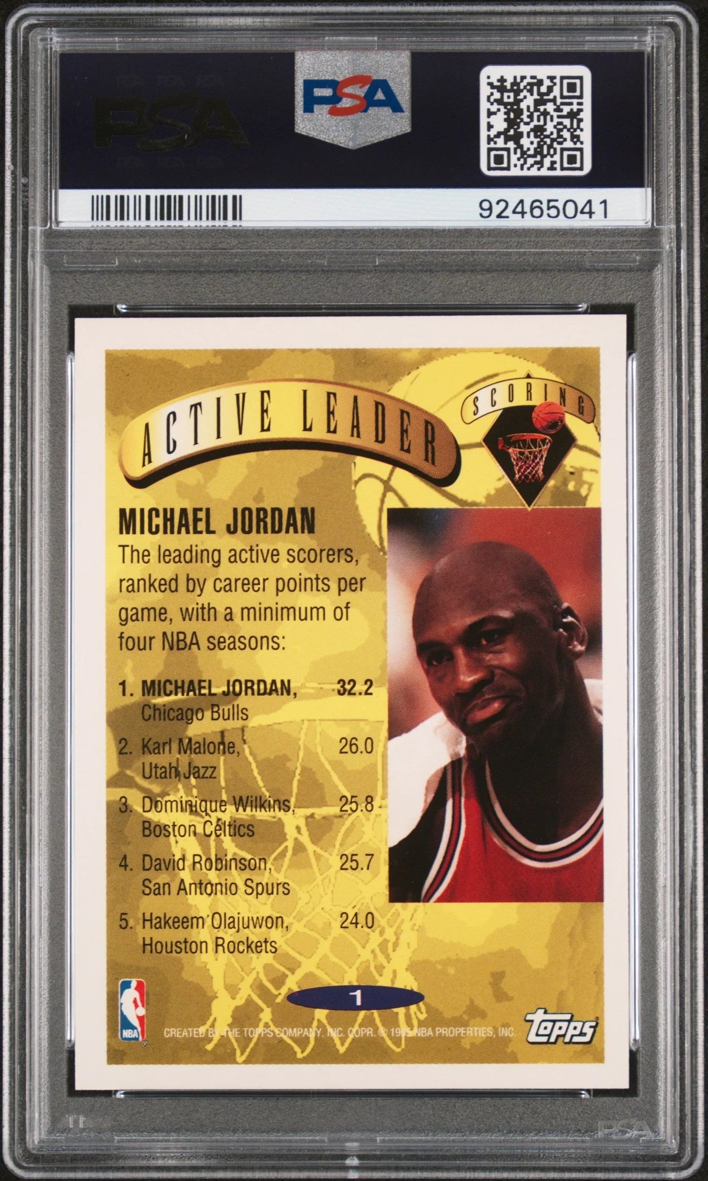 Graded 1995 Topps Michael Jordan #1 Basketball Card PSA 9 Mint