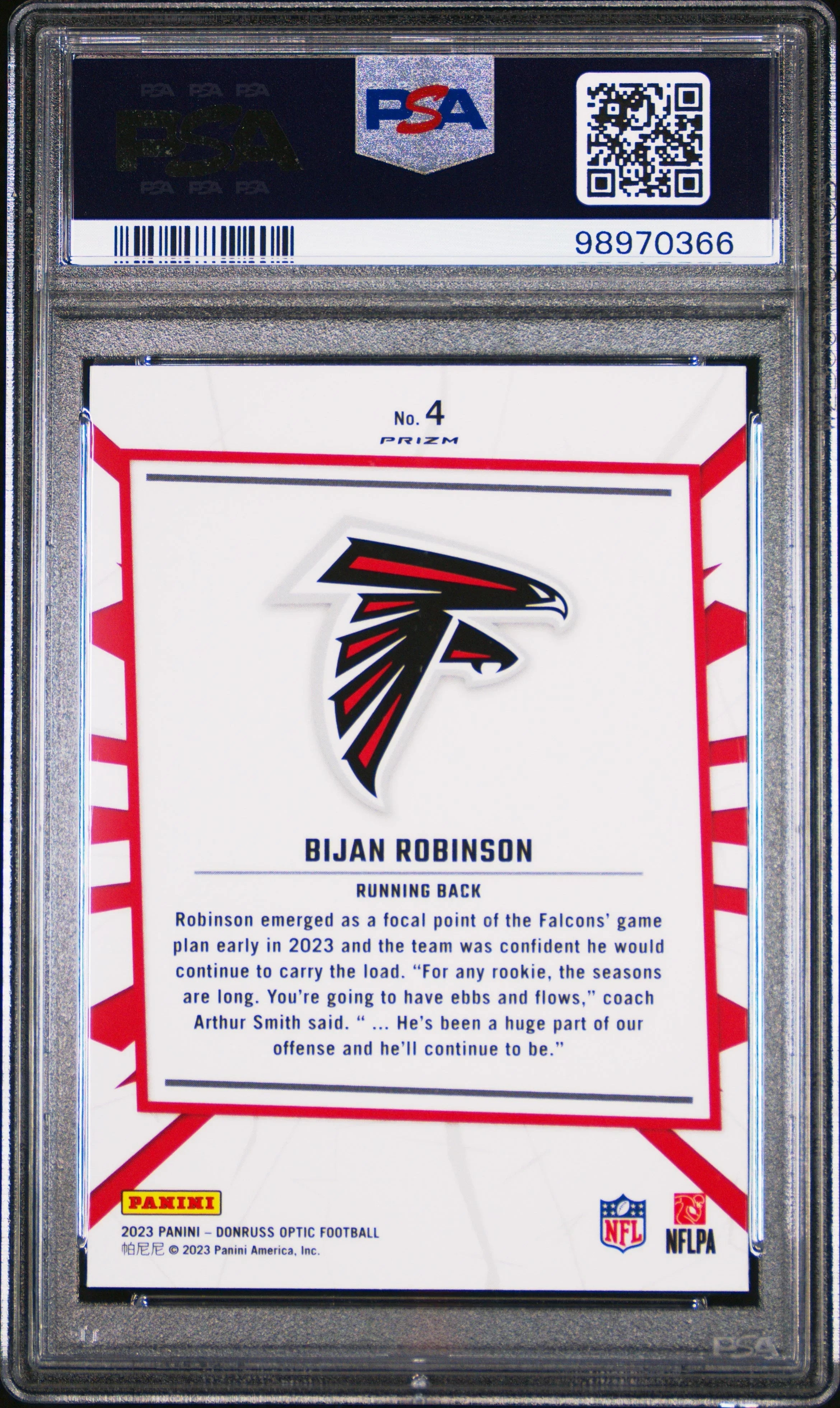 Graded 2023 Panini Donruss Optic Bijan Robinson #4 My House Rookie RC Football Card PSA 10 Gem Mint