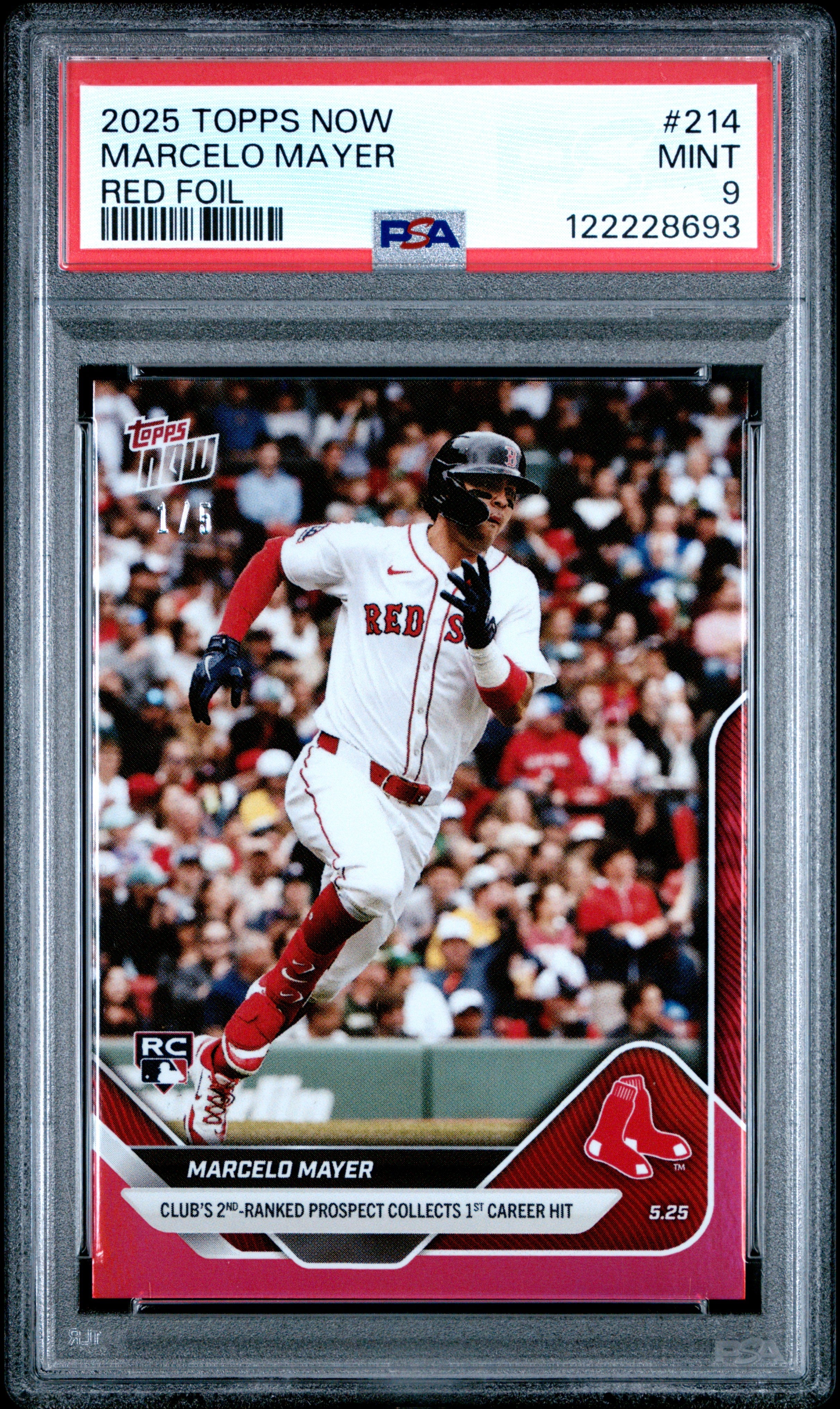 Graded 2025 Topps Now Marcelo Mayer #214 Red Foil /5 Rookie RC Baseball Card PSA 9 Mint