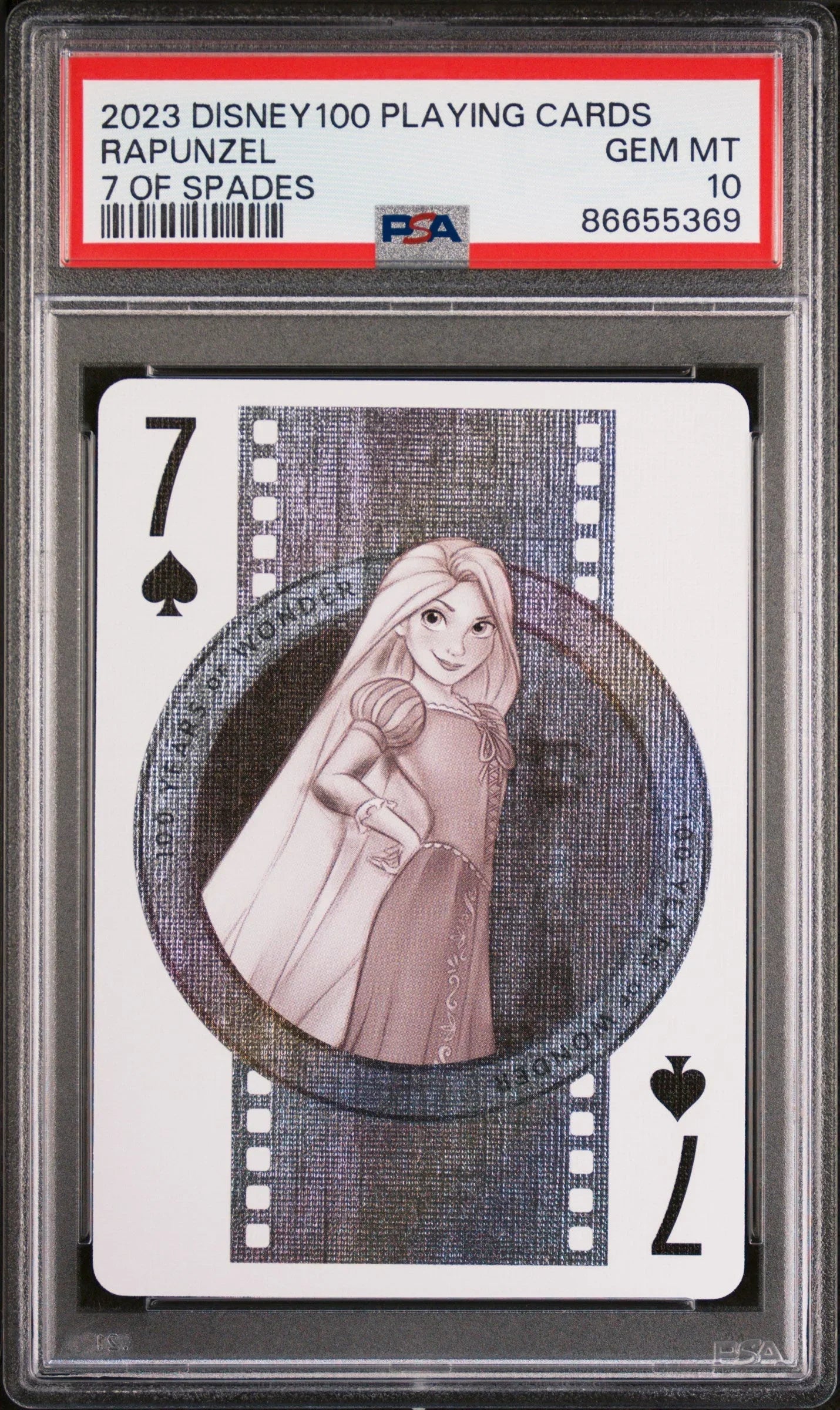 2023 DISNEY 100 PLAYING CARDS RAPUNZEL 7 OF SPADES PSA 10