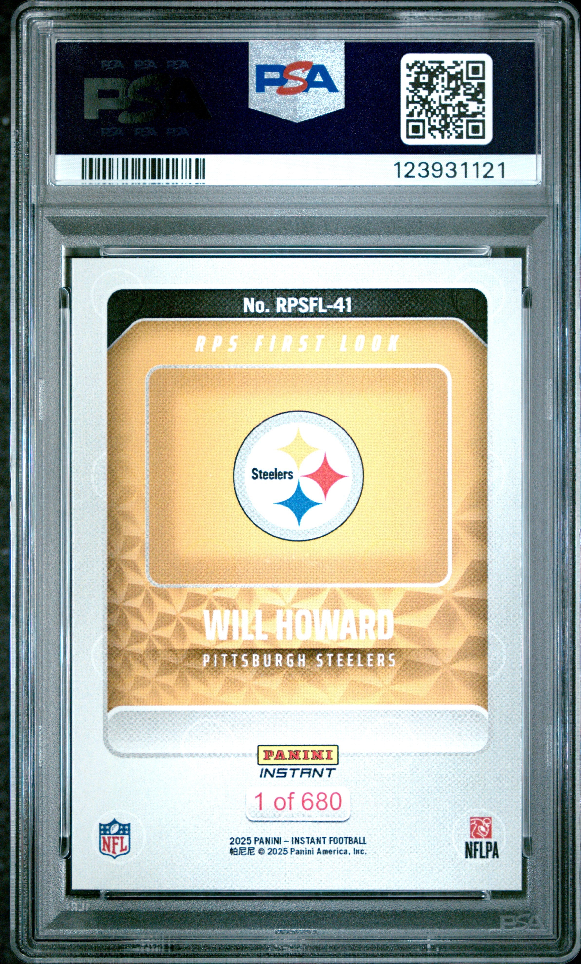 Graded 2025 Panini Instant Will Howard #RPSFL41 RPS First Look Rookie RC Football Card PSA 9 Mint