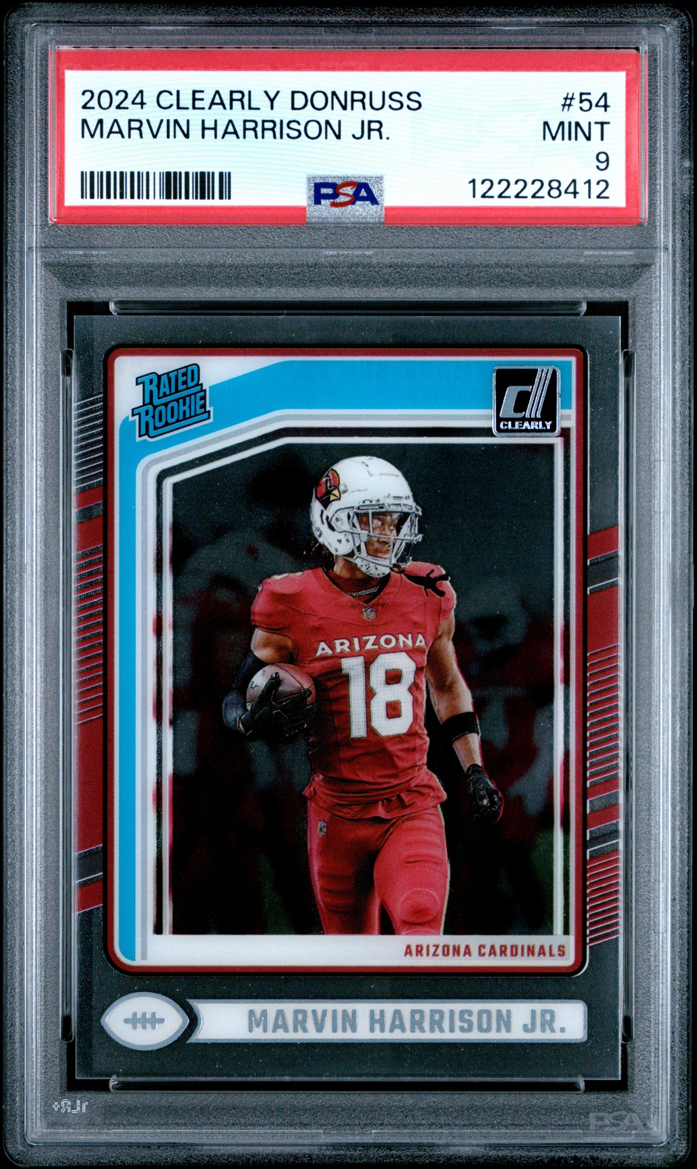 Graded 2024 Panini Clearly Donruss Marvin Harrison Jr #54 Rookie RC Football Card PSA 9 Mint