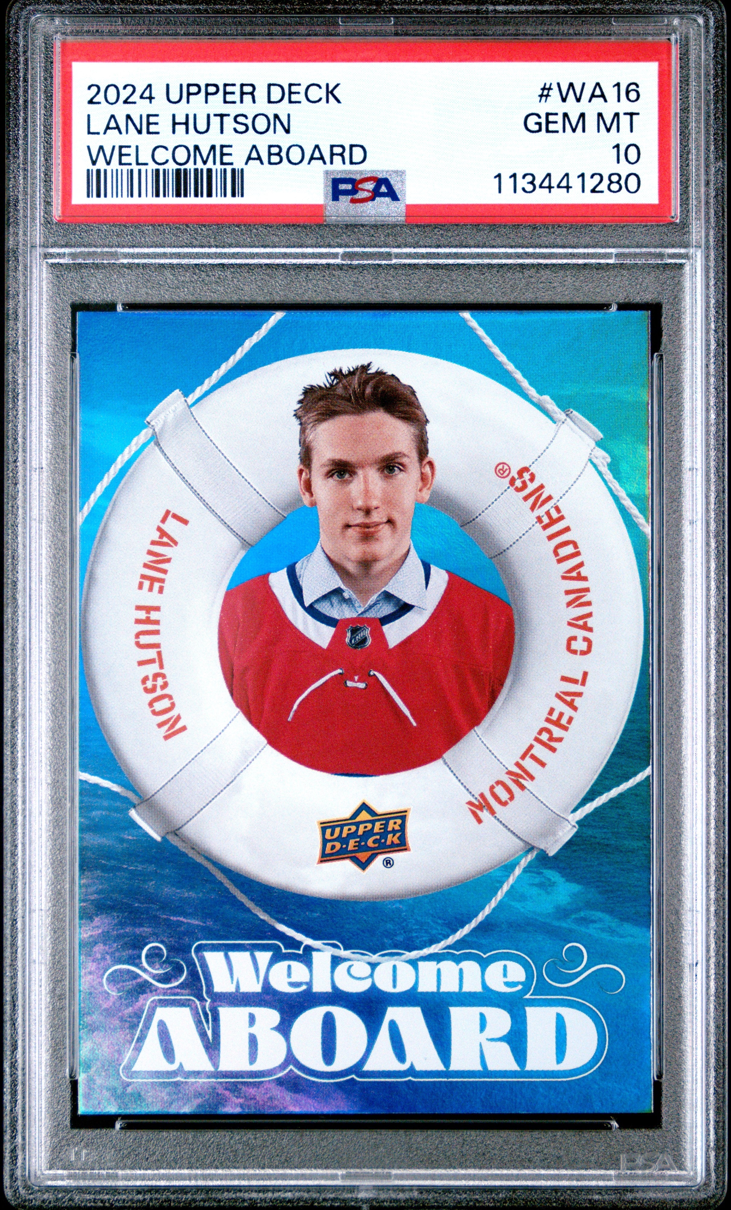 Graded 2024 Upper Deck Lane Hutson #WA16 Welcome Aboard Rookie RC Hockey Card PSA 10 Gem Mint