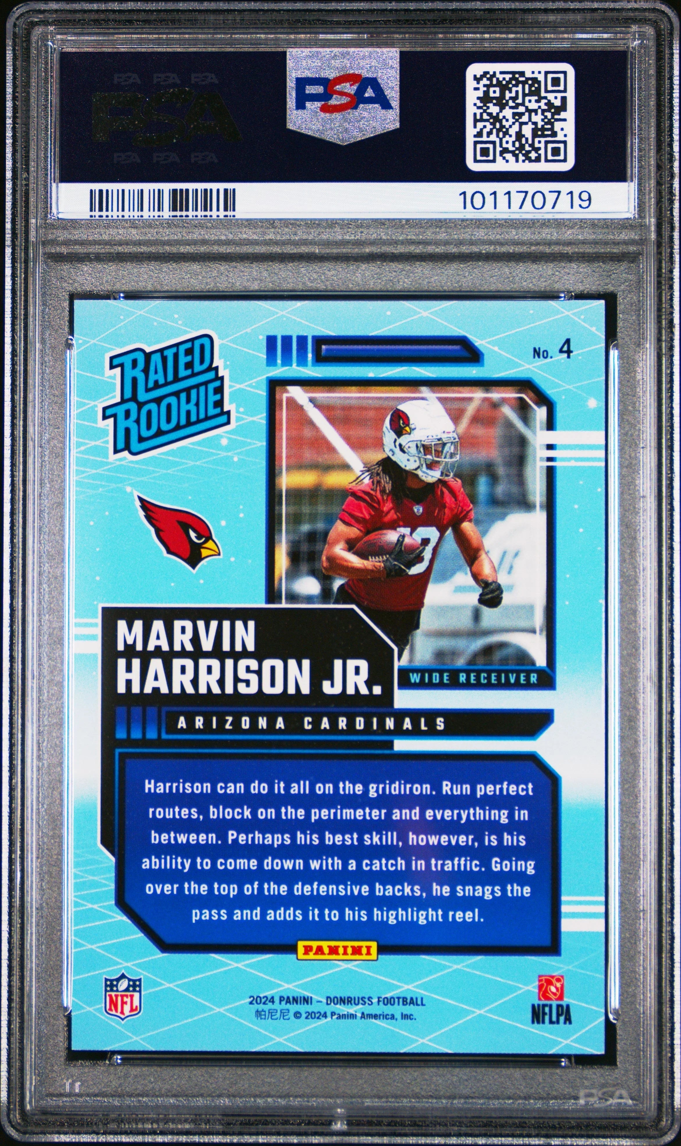 Graded 2024 Panini Donruss Marvin Harrison Jr #4 Rated Rookies Retro Rookie RC Football Card PSA 10 Gem Mint